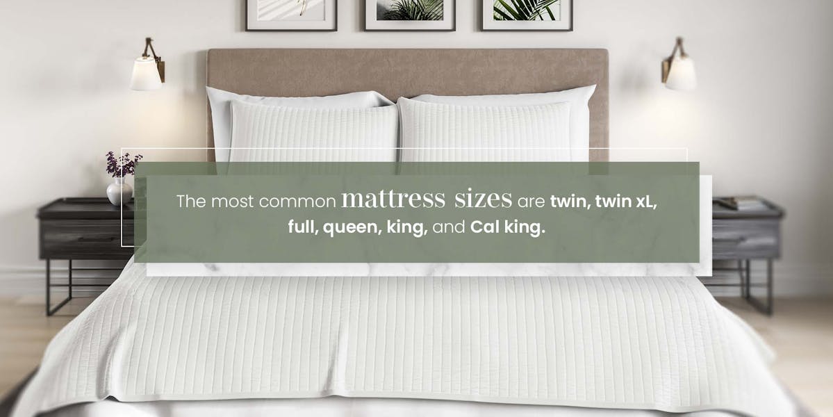 bed with information about common mattress sizes