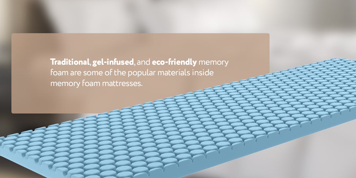 memory foam layer with description of the types of memory foam