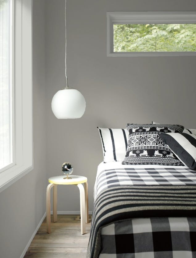 Chelsea Gray paint color seen on bedroom wall