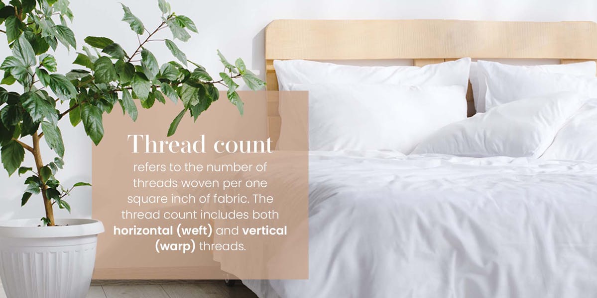 image of sheets on bed with the definition of thread count