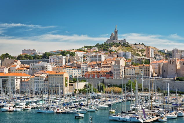 View of Marseille, France with boats in the water