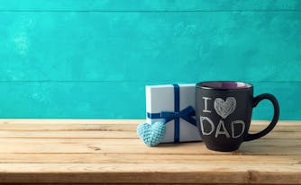 father's day gift box and "I heart Dad" mug