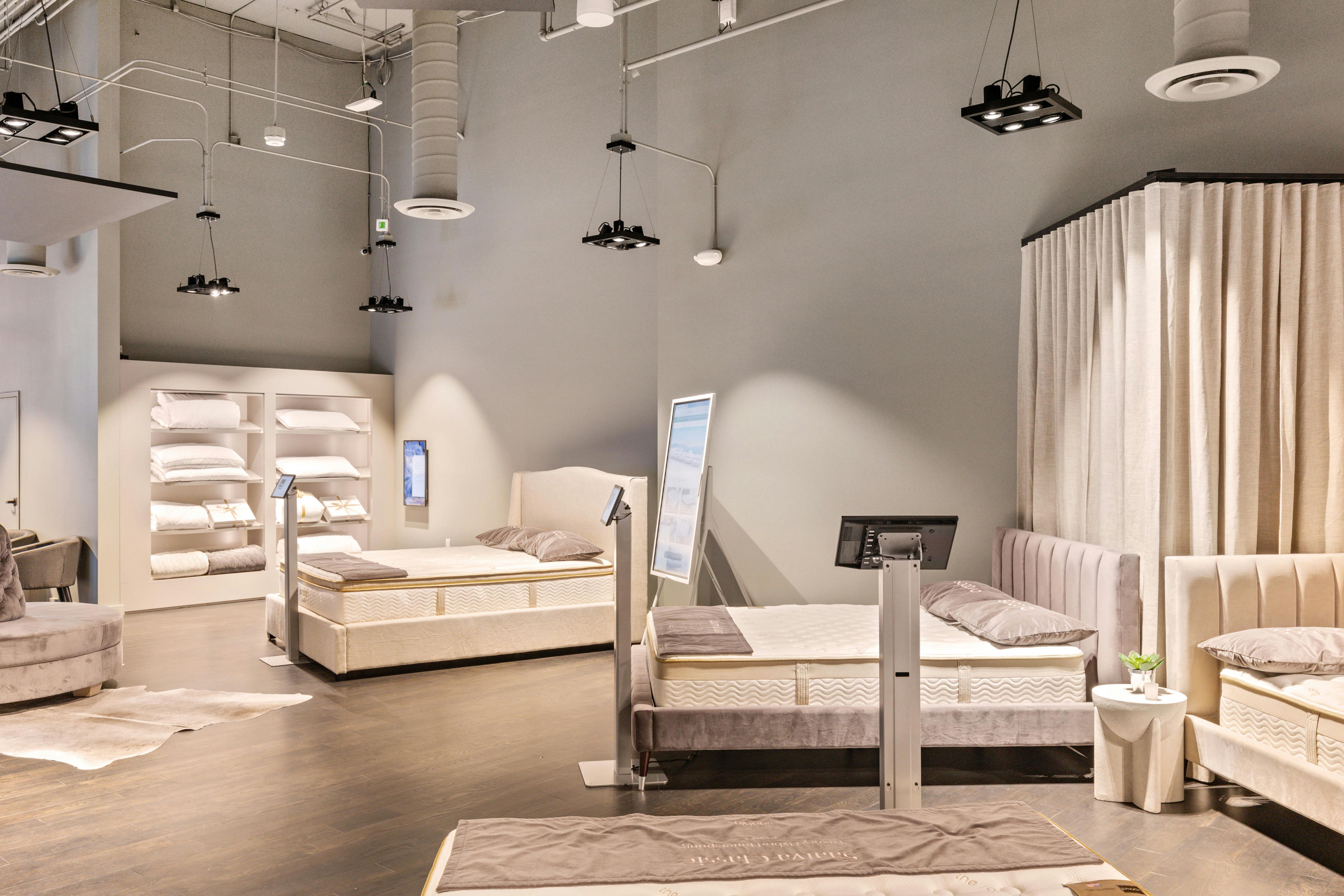 The Saatva San Francisco Viewing Room Interior and Sleep Accessories Wall