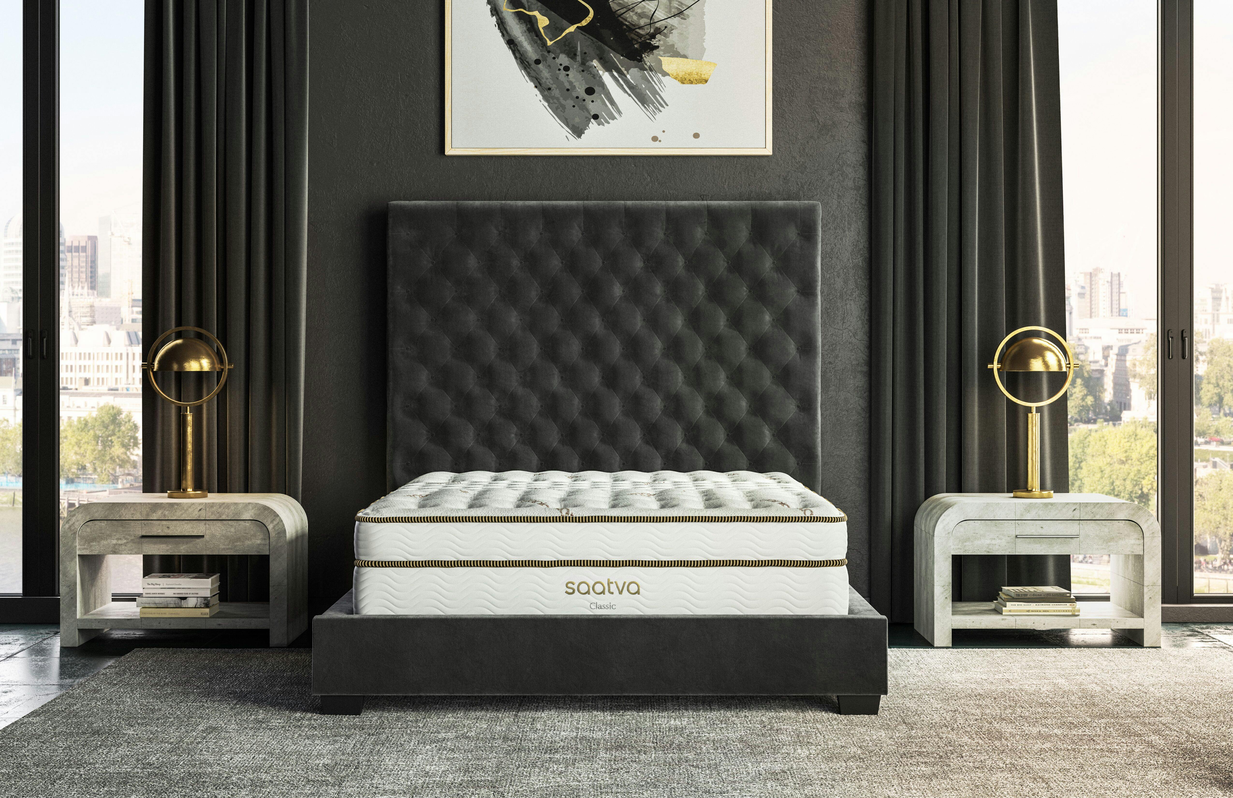 Saatva's chiropractor approved Classic Innerspring mattress in an elegant apartment.