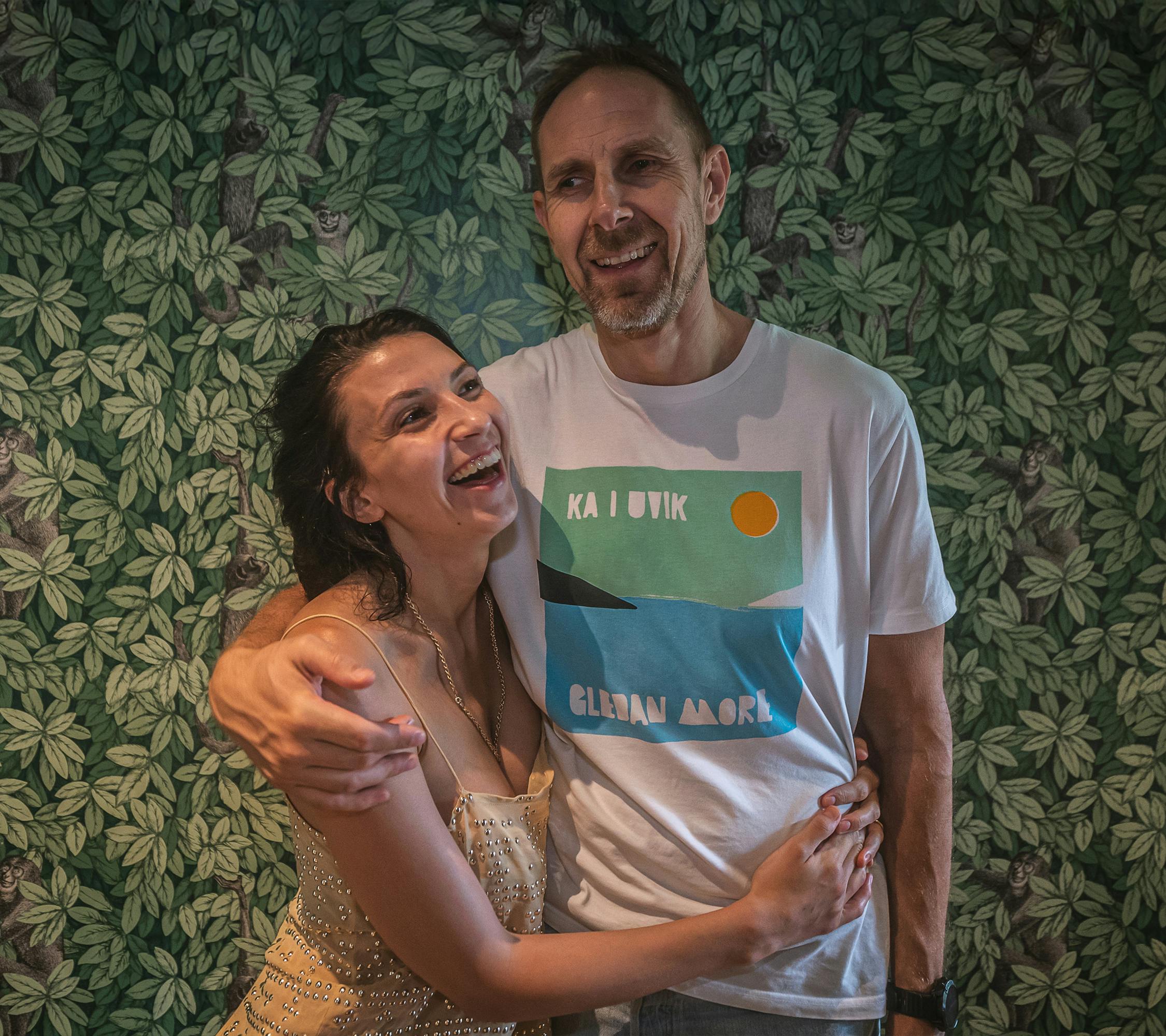 Owners of Sabai Sabai Thai Massage in the calm, nature-inspired studio interior.