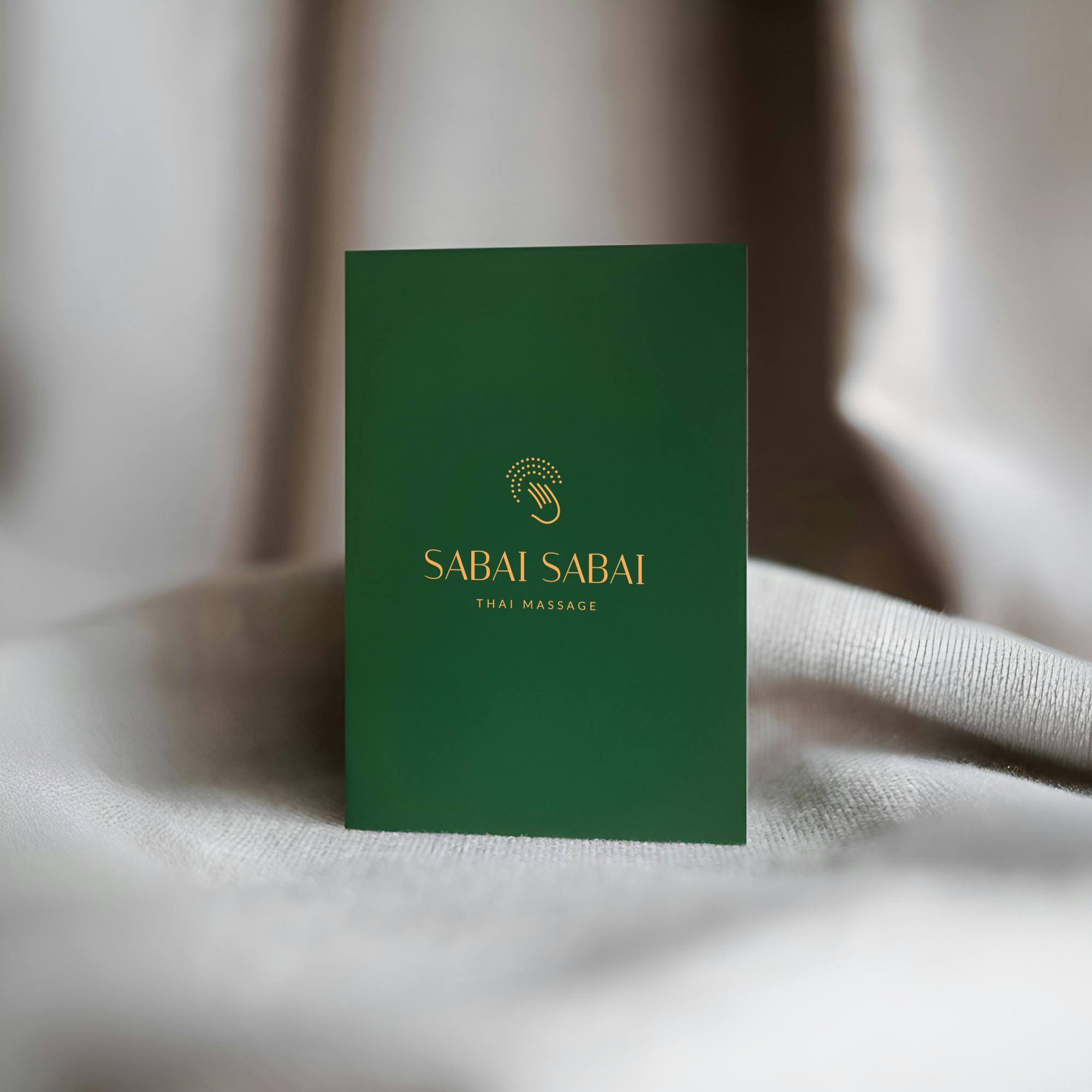 Elegant Sabai Sabai Thai Massage gift card in a minimal envelope — the perfect wellness present for any occasion.