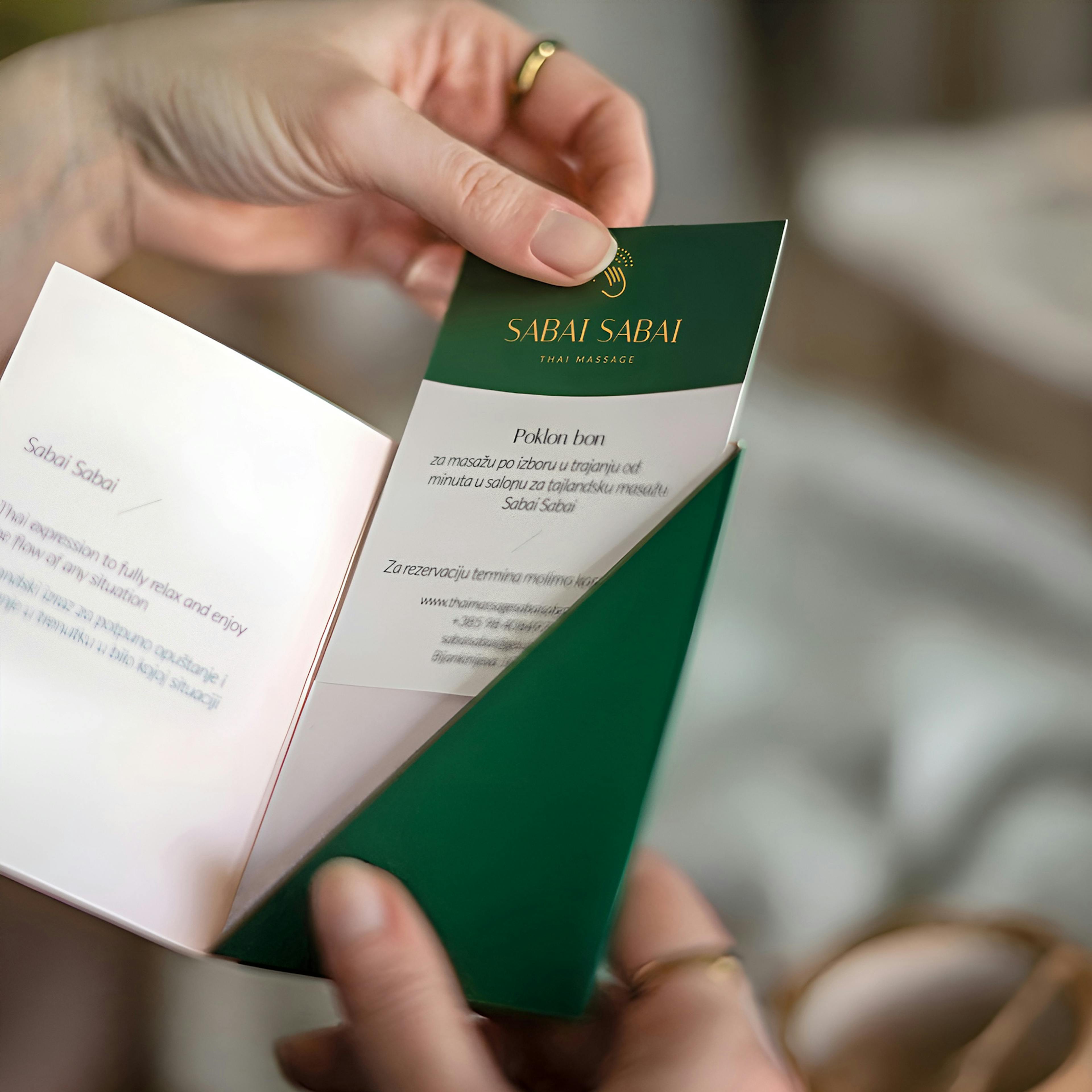 Sabai Sabai Thai Massage voucher gift card showing its message section — ready to be gifted with care.