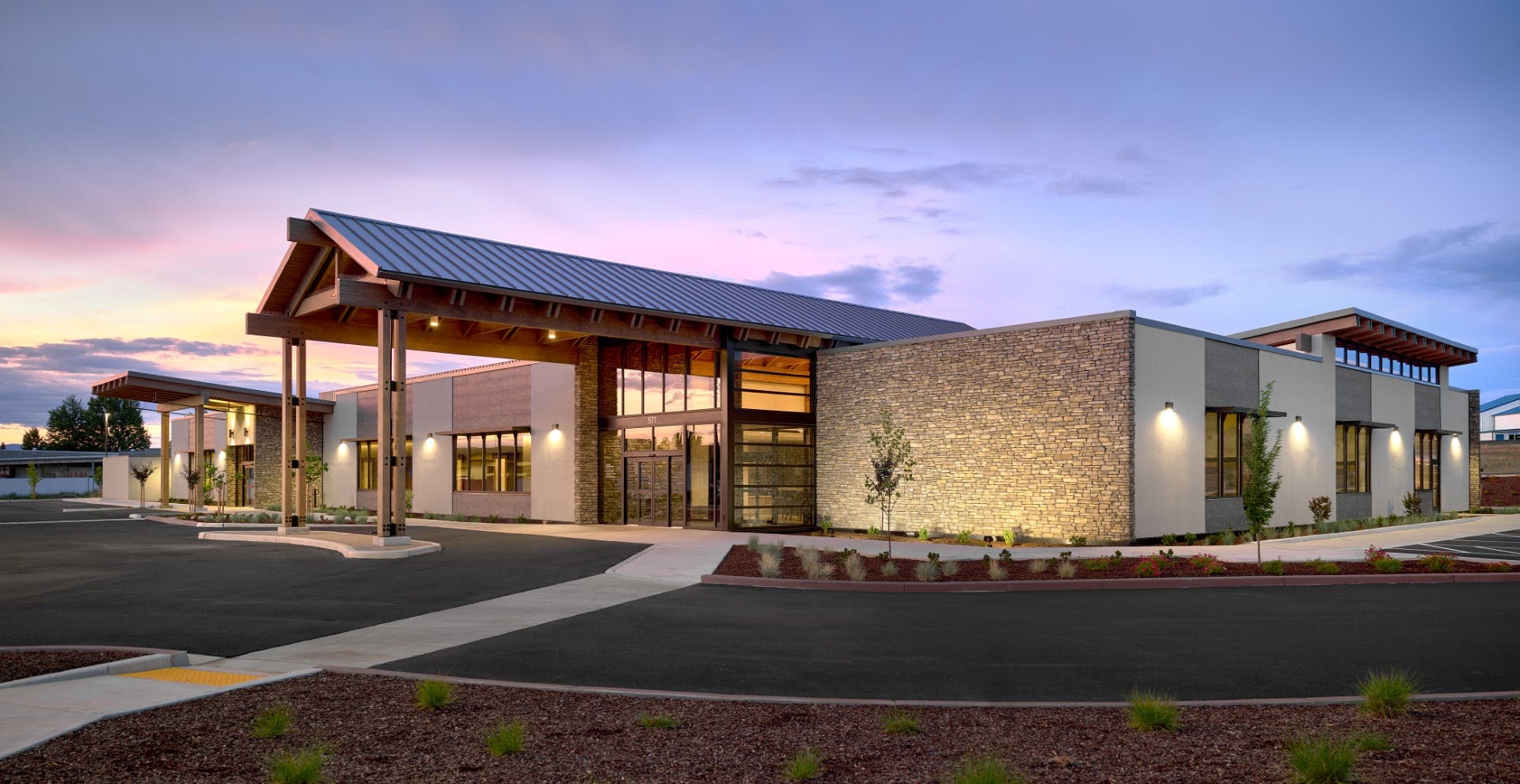 Exterior shot of the OOC ambulatory surgery center during sunset. 