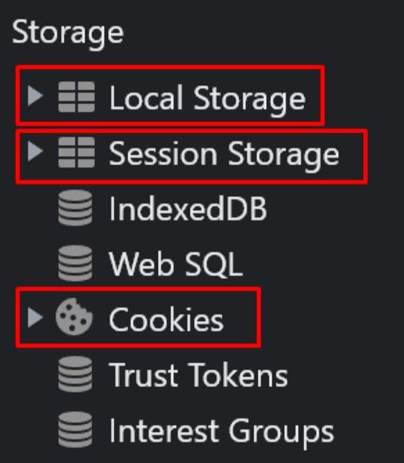 cookies, local storage & session storage chrome