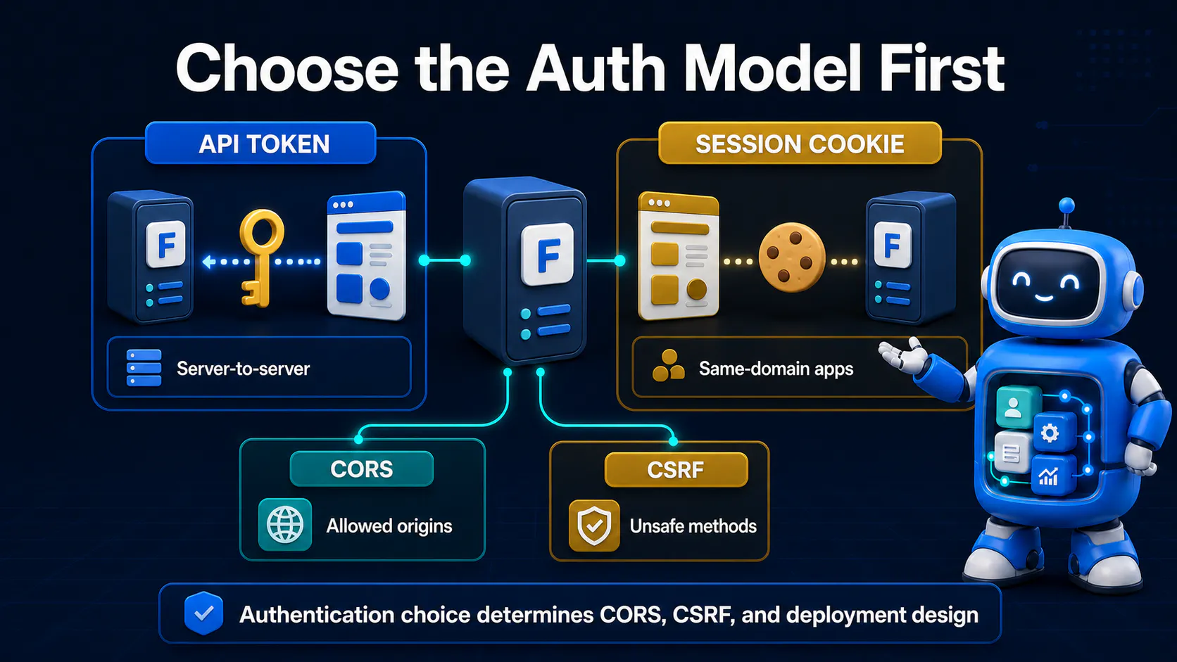 Choosing between API-token and session-cookie authentication with CORS and CSRF