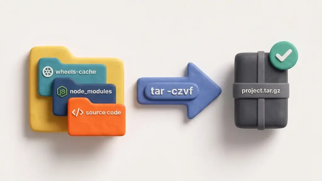 Bundling app source code, Python wheels, and node_modules into a tarball archive