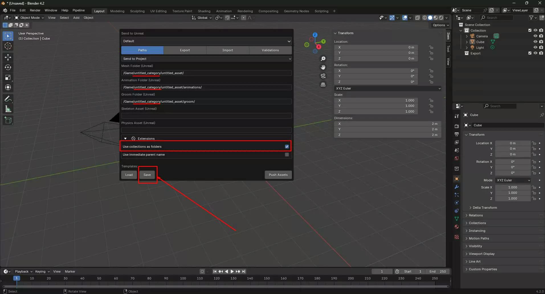 send-to-unreal-save-setting-templates