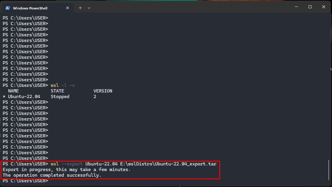 wsl exporting the ubuntu instance