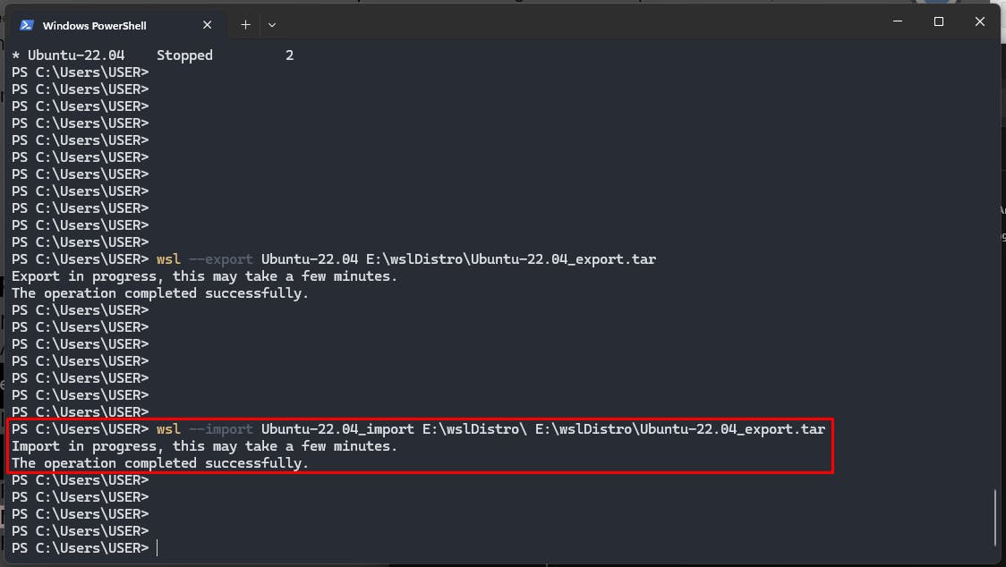 wsl importing the ubuntu instance