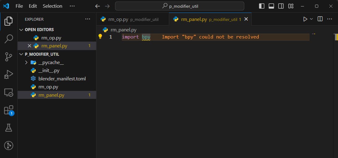 VS Code error about bpy not found