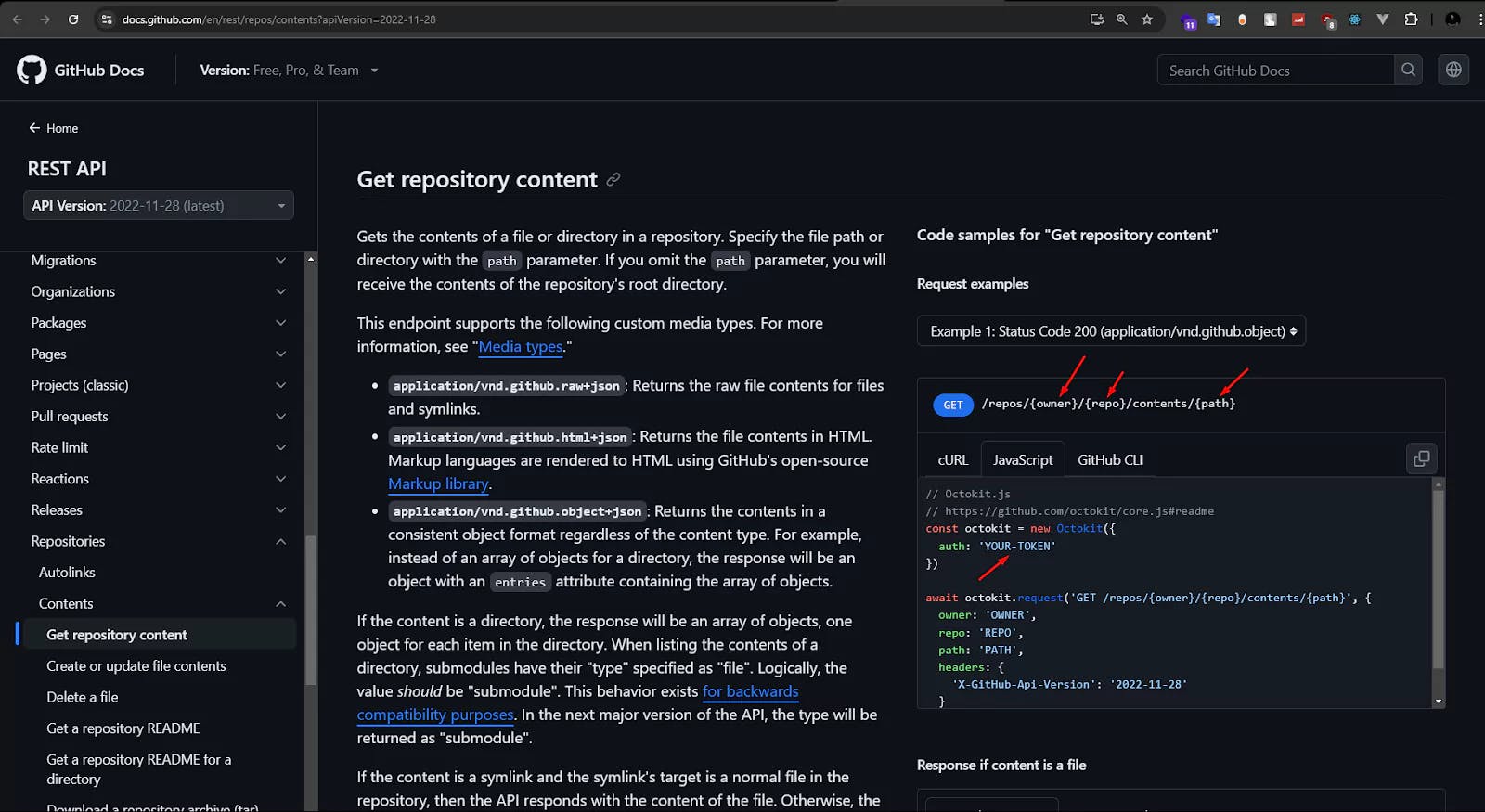 GitHub REST API Reading File Endpoint