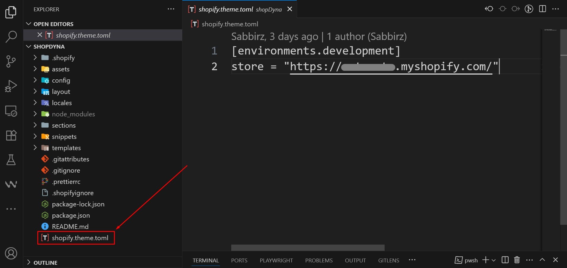 Shopify creating toml file