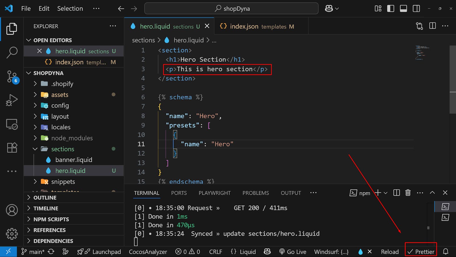 Prettier in NOW WORKING in liquid file