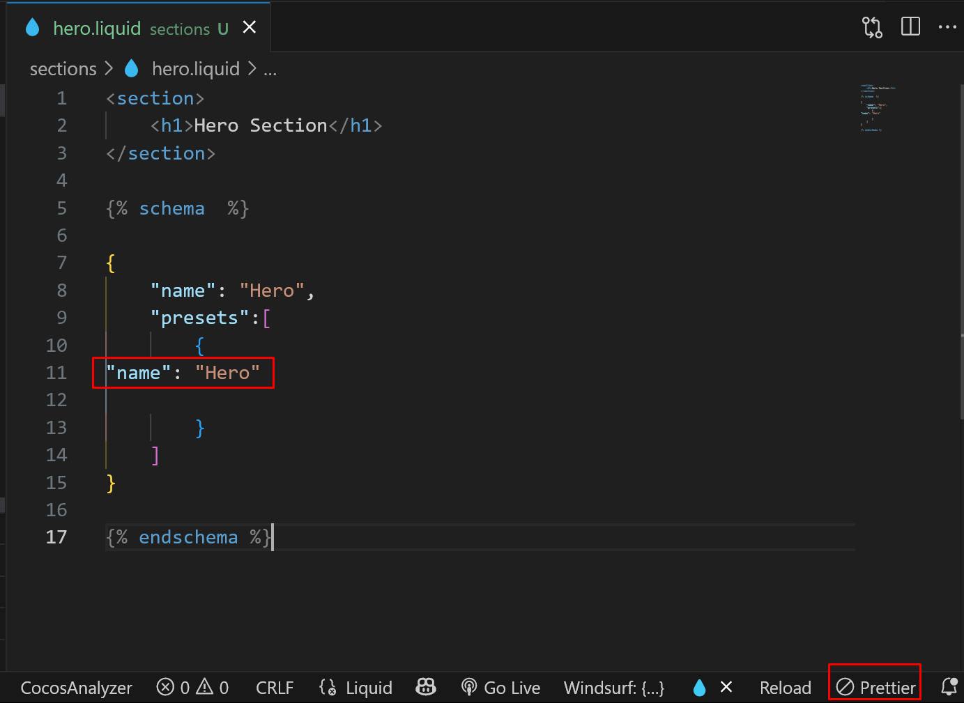 Prettier NOT WORKING in liquid file