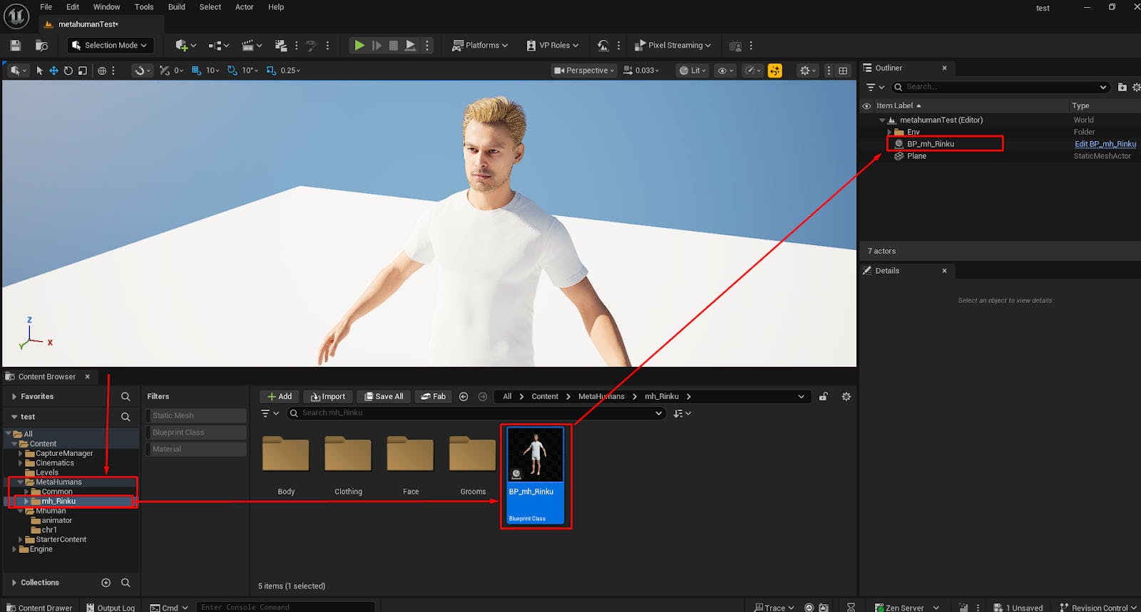 MetaHuman Directory and Add to Unreal Viewport