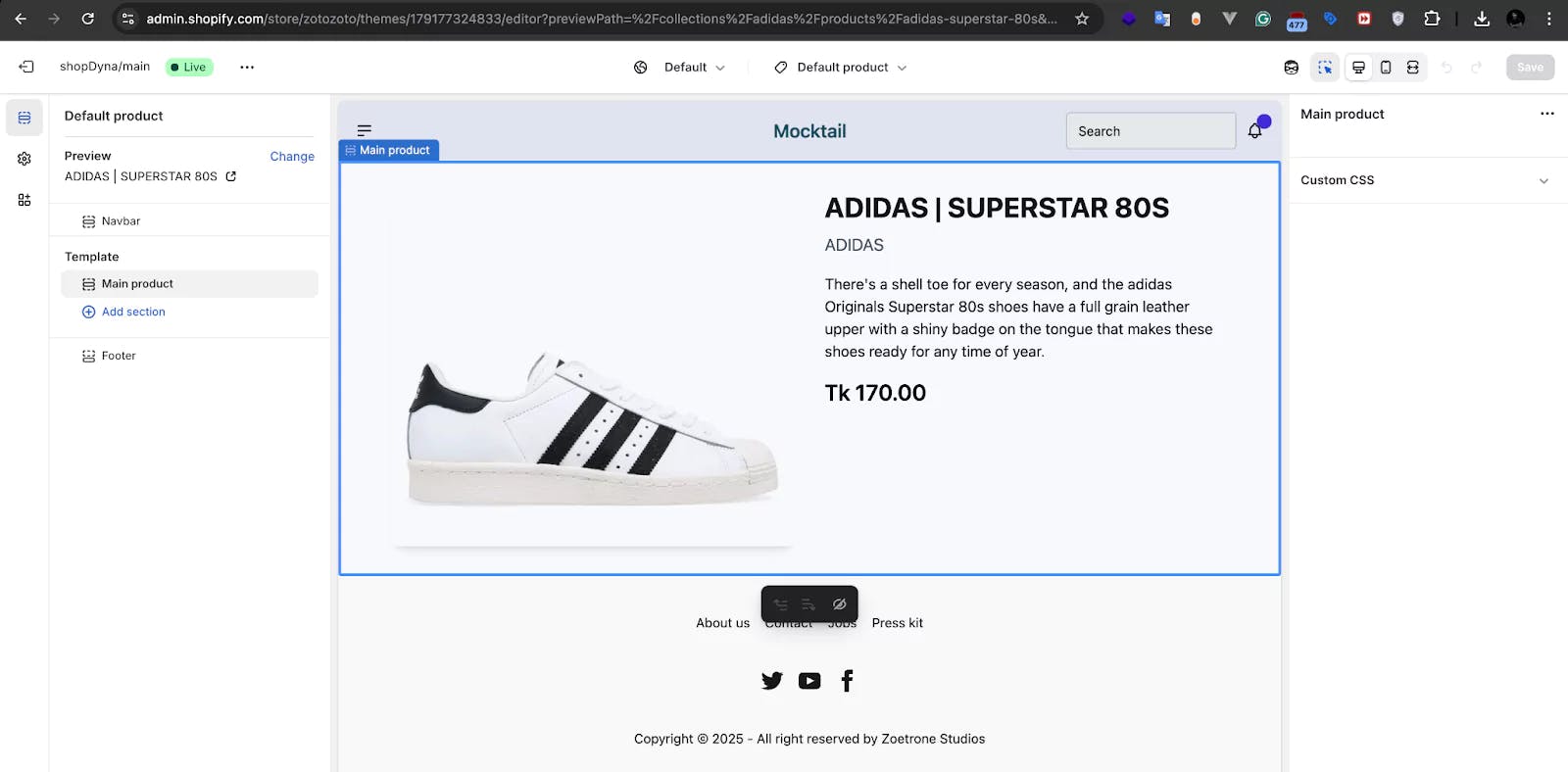 Shopify section is now working after correcting json section name to main