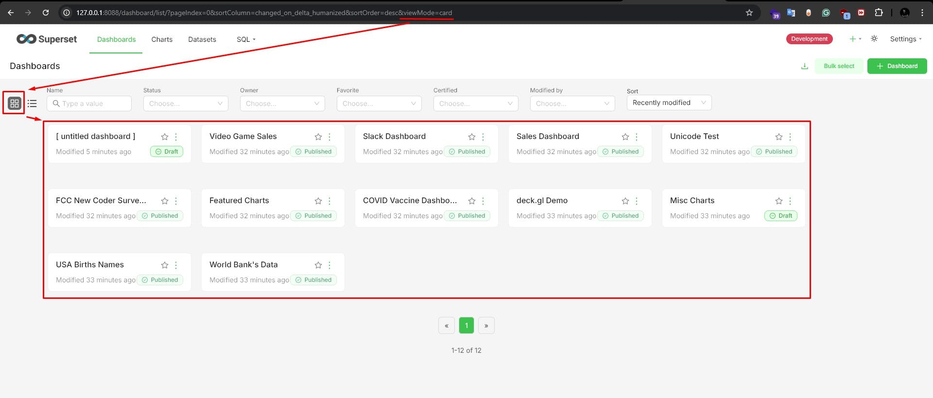 Superset set default view to card view