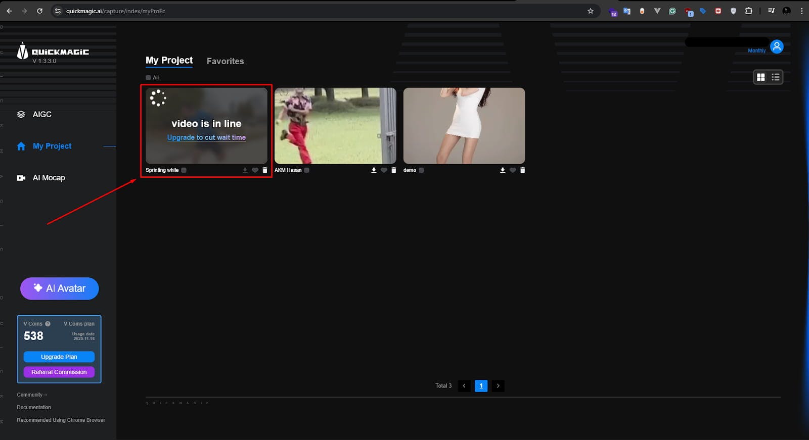 quickmagic ai video mocap in progress