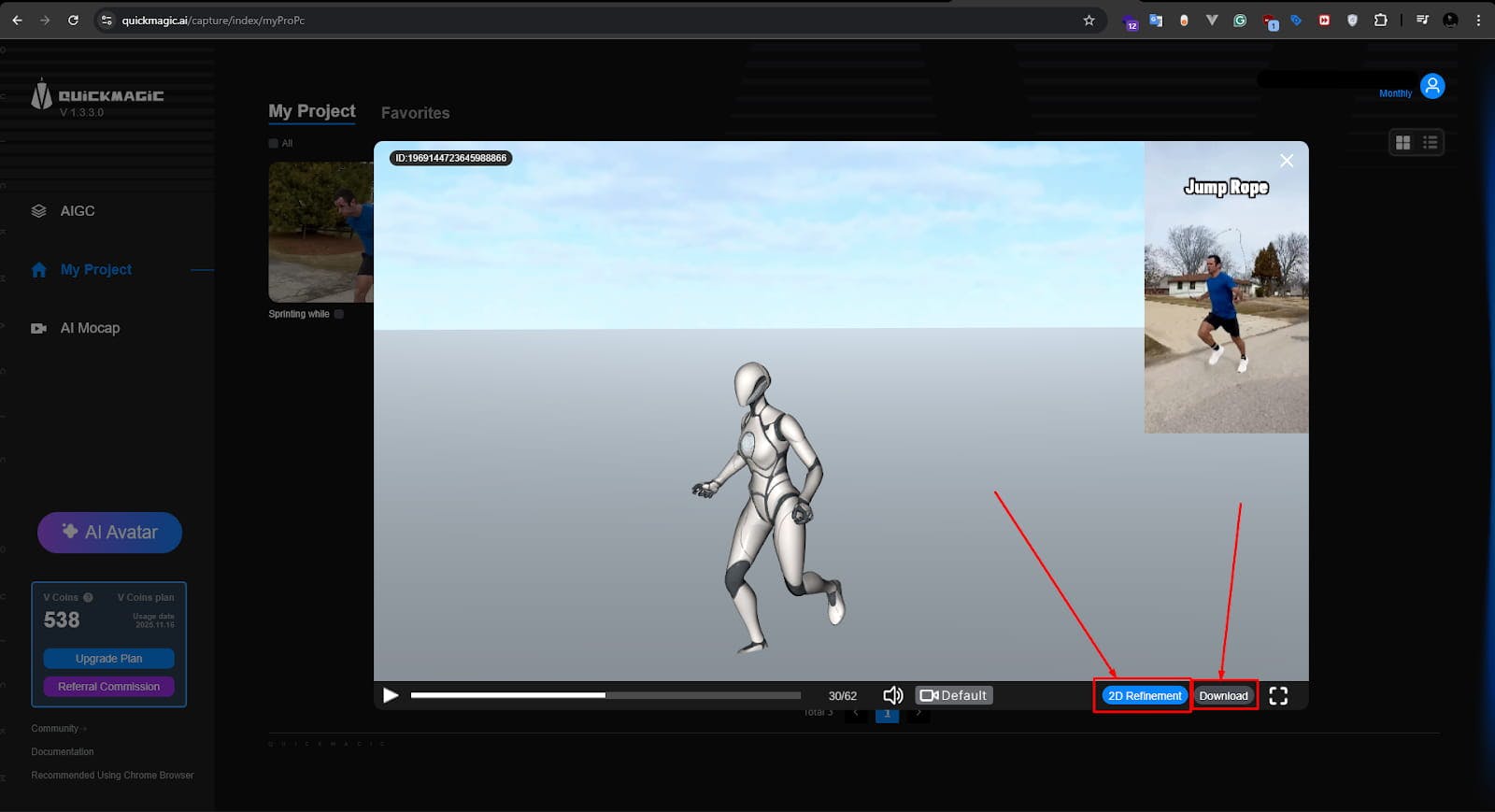 quickmagic ai 2d Refinement or download the mocap