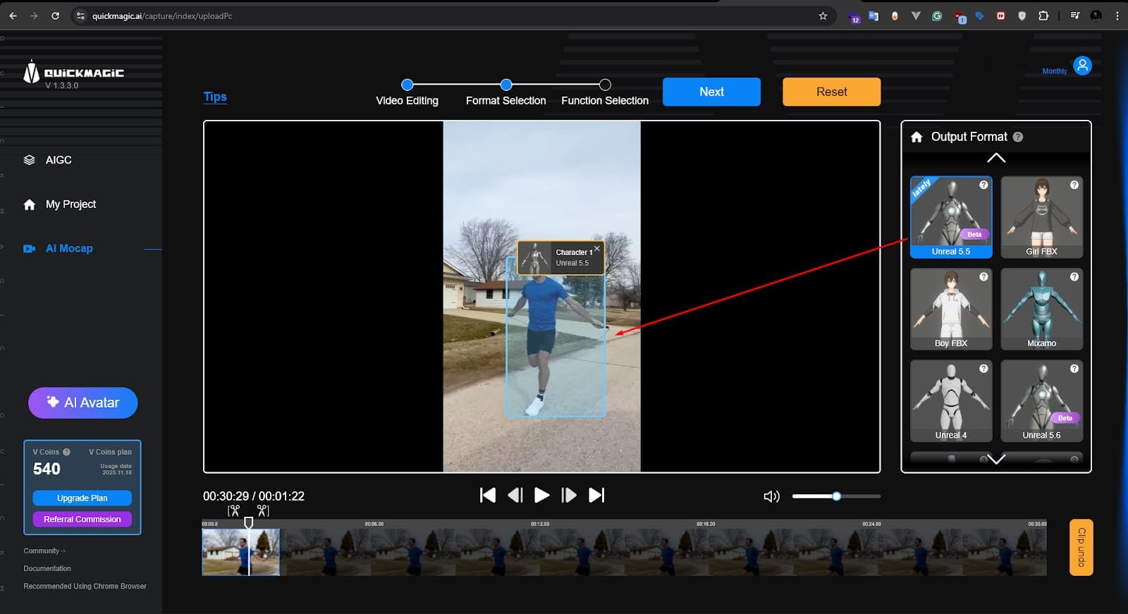 quckmagic ai drag character to the video