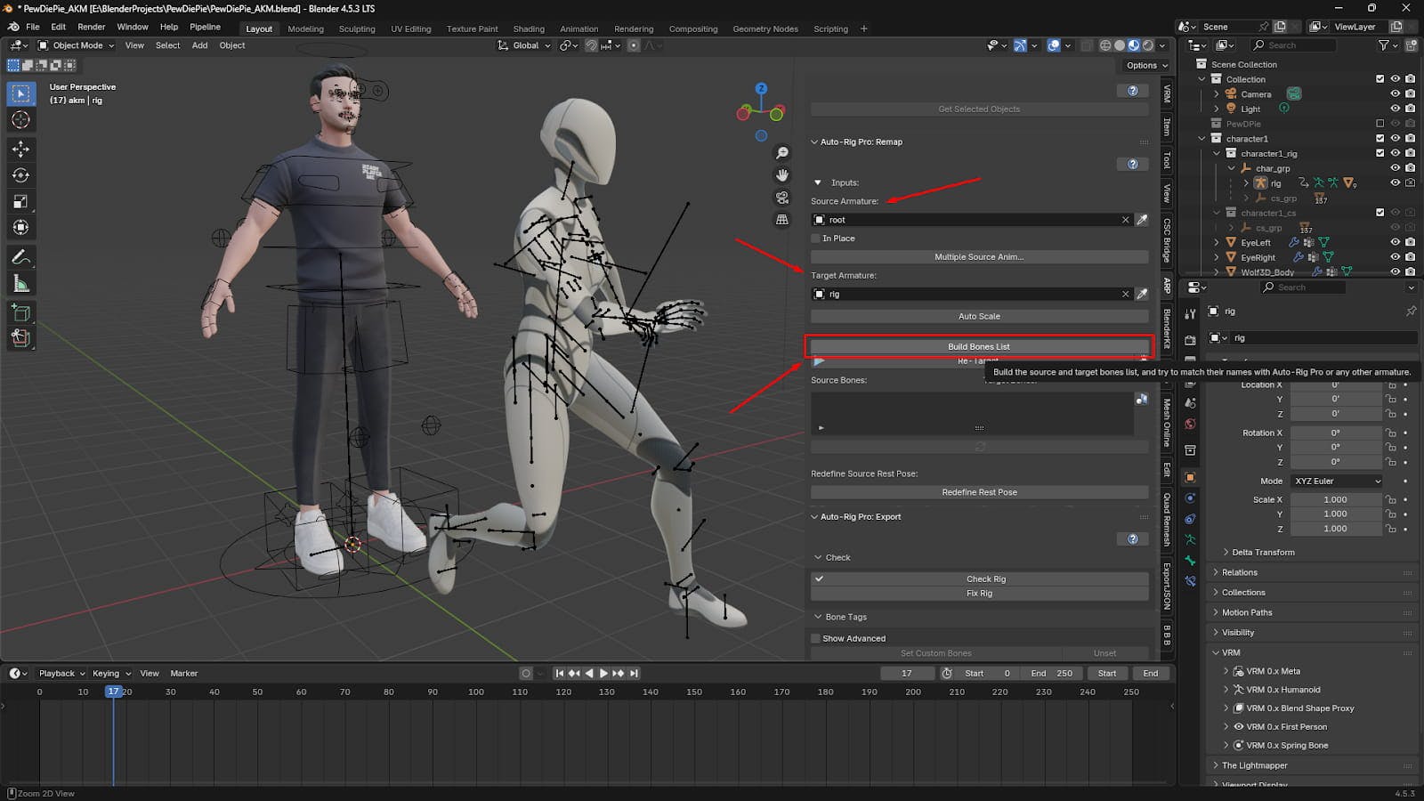 The generated list of mapped bones from the source to the target armature.
