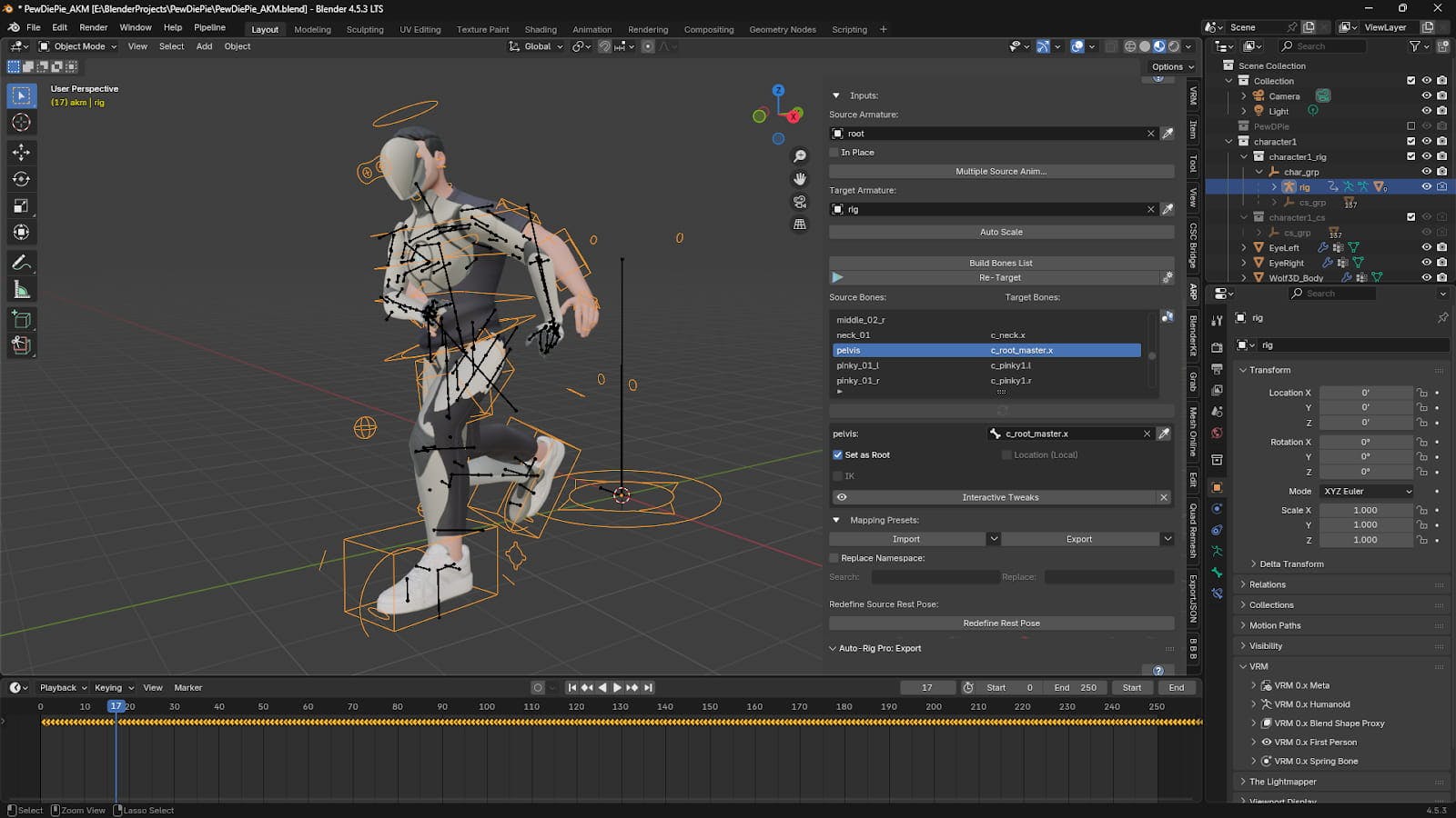 The character successfully performing the retargeted animation.
