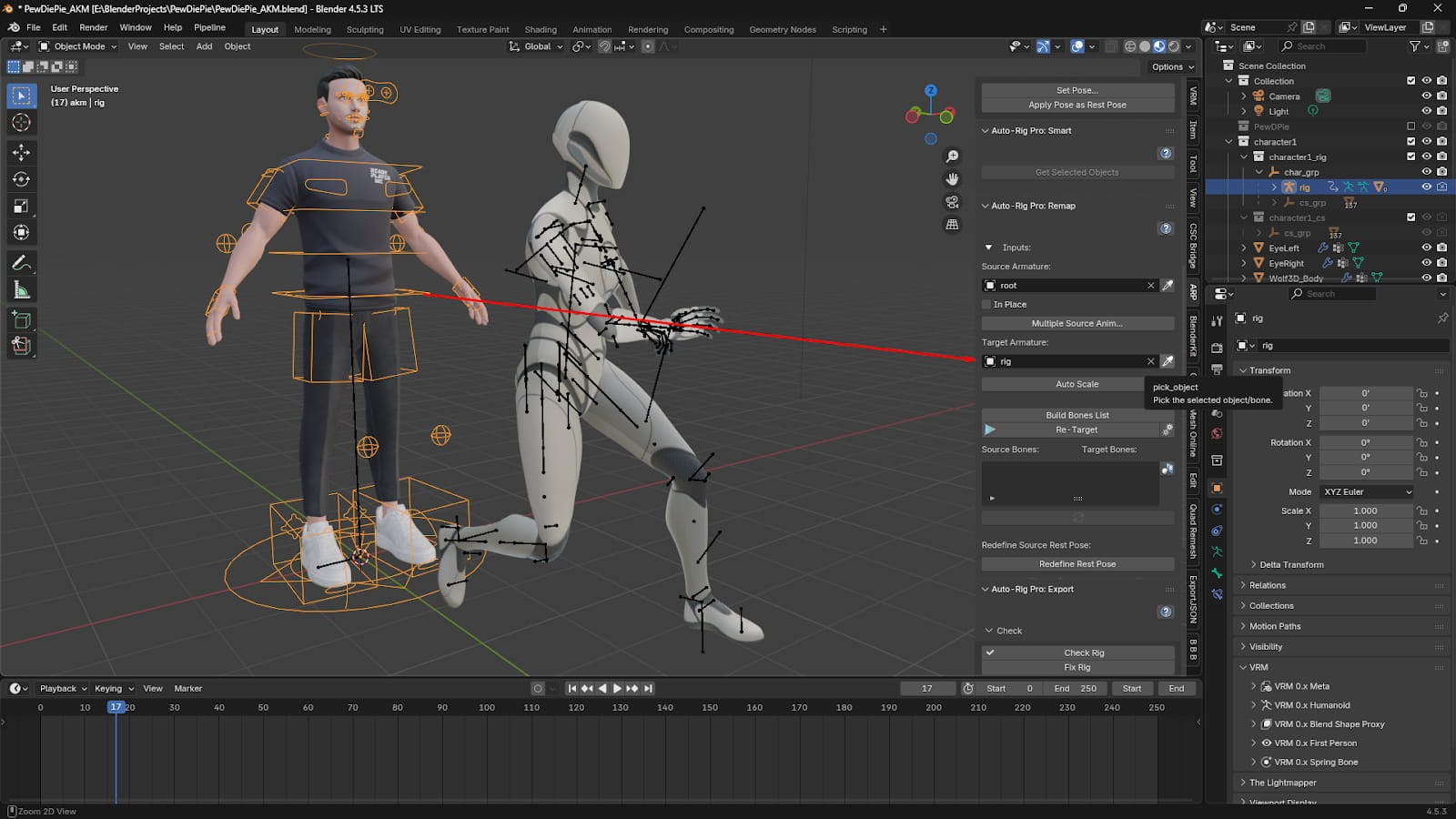 Selecting the character&#39;s rig as the Target Armature in Auto-Rig Pro.