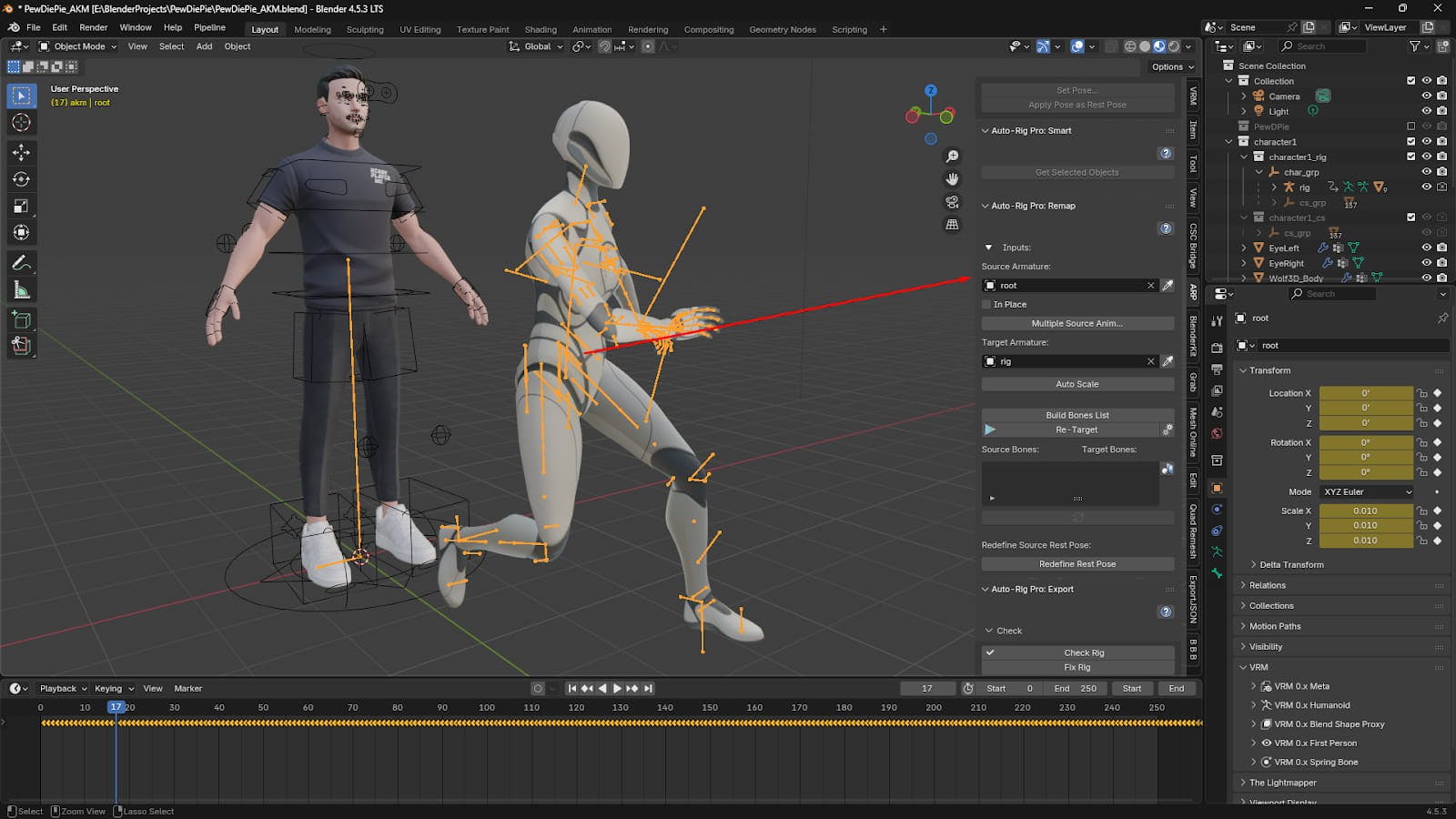Selecting the imported QuickMagic armature as the Source Armature in Auto-Rig Pro.