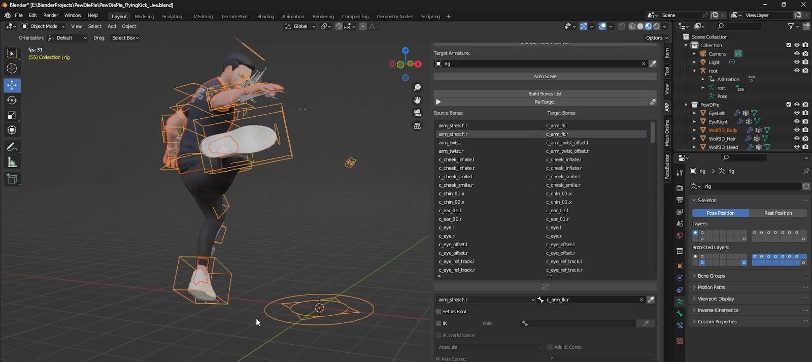 Successful retargeting after fixing the bone map
