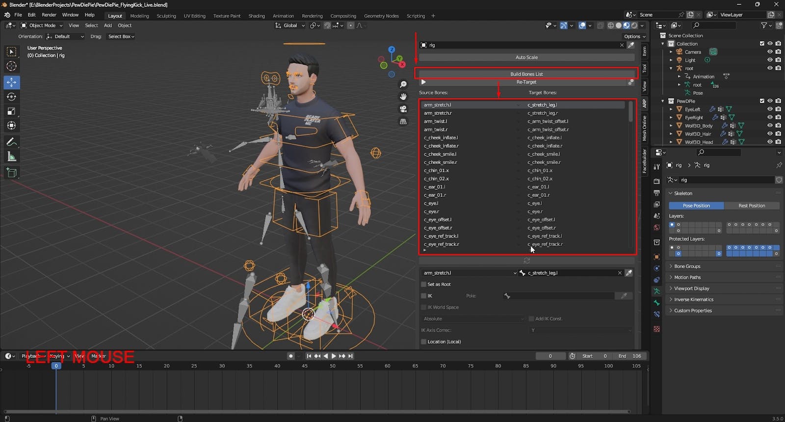 Clicking the Build Bones List button