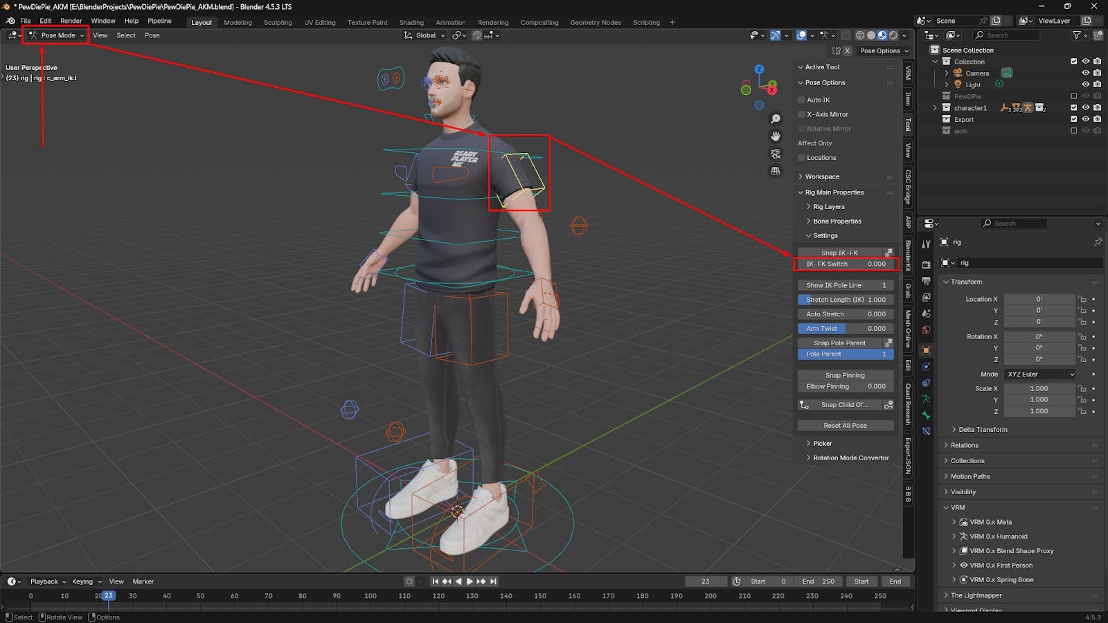 Switching the hand controller from IK to FK