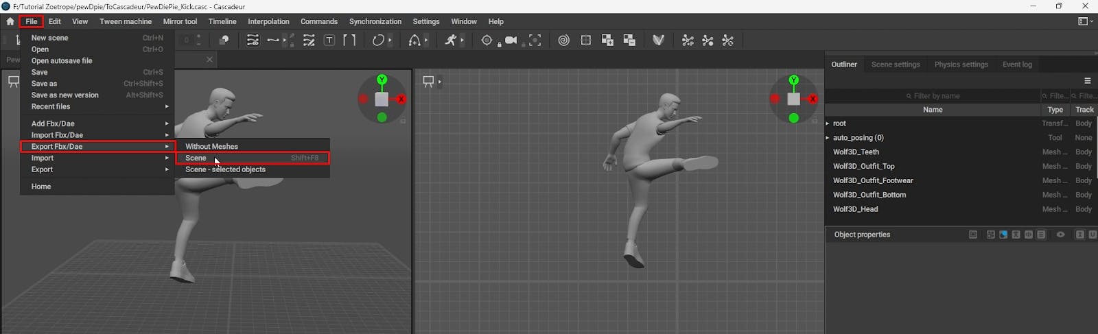 Exporting the scene from Cascadeur