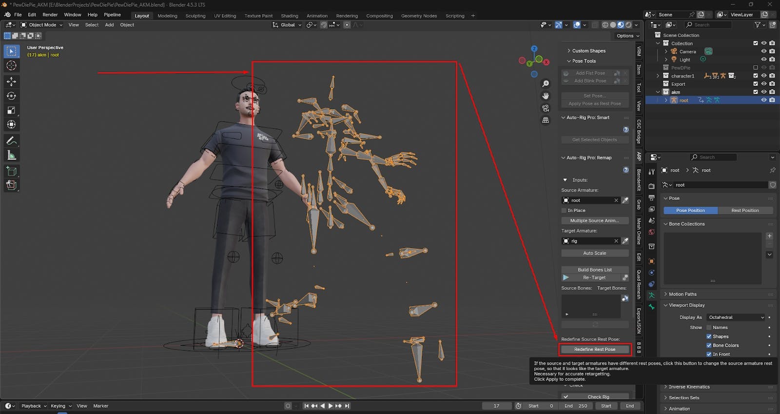 Clicking the Redefine Rest Pose button