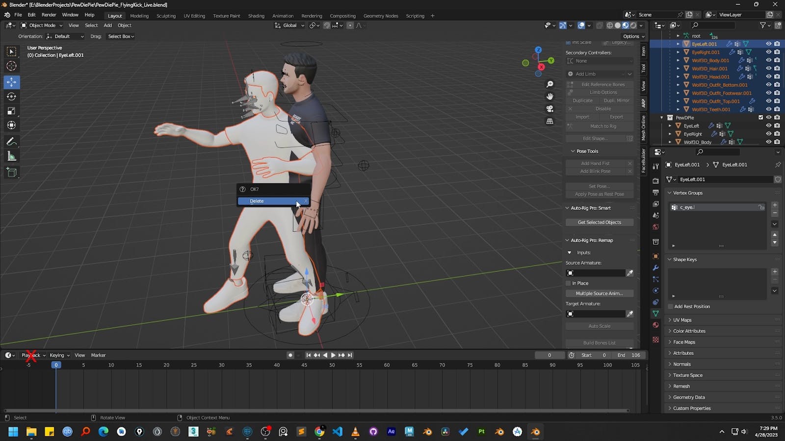 Deleting the unnecessary character mesh