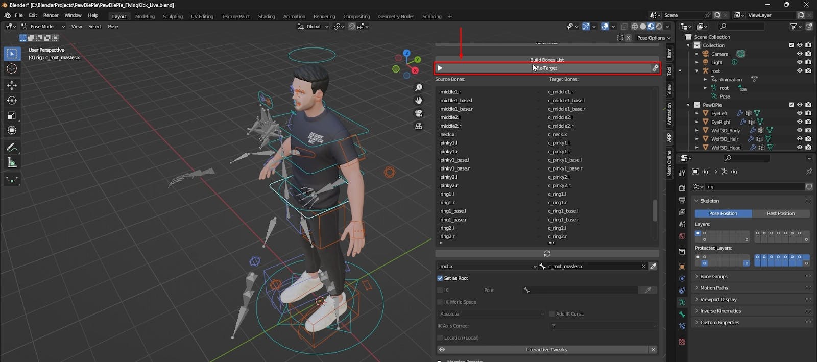 Pressing the Retarget button