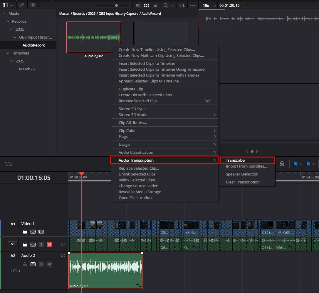 Da Vinci Resolve Auto Generate Audio Transcribe