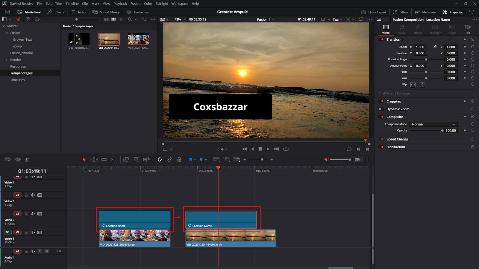 Clone the fusion composition and drag the composition to the top of any footage