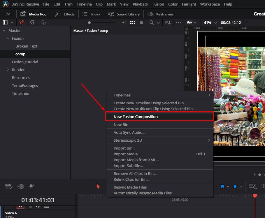 Create new Fusion Composition