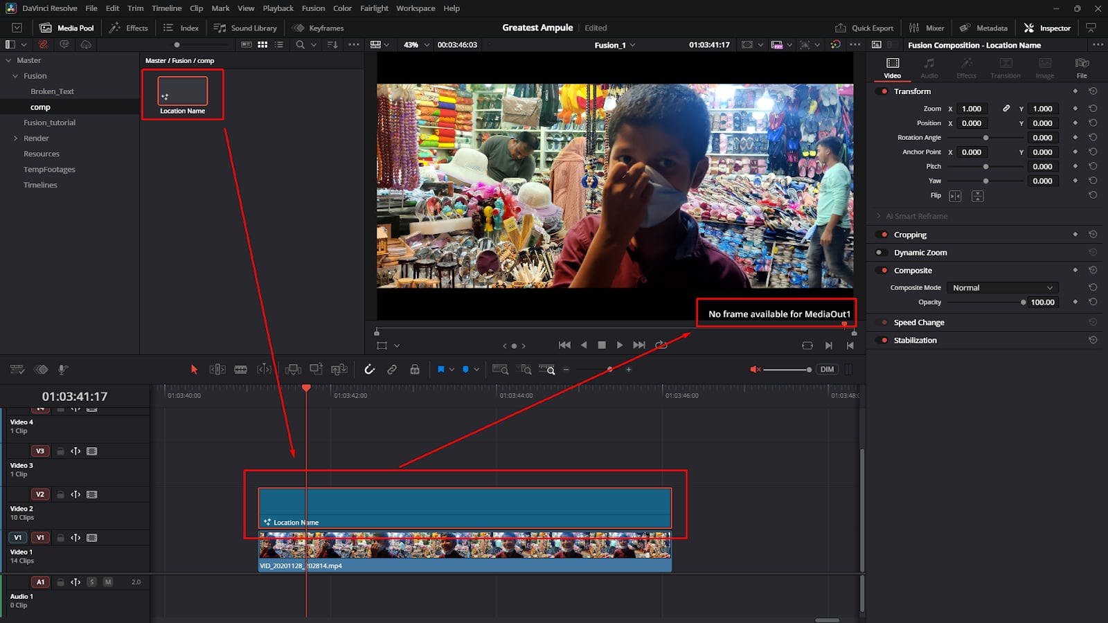 Drag Fusion Composition to the Timeline