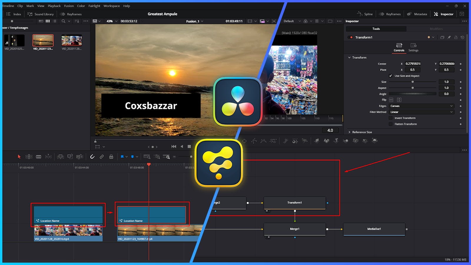 Da Vinci Resolve and Fusion take the underlying layer as the background