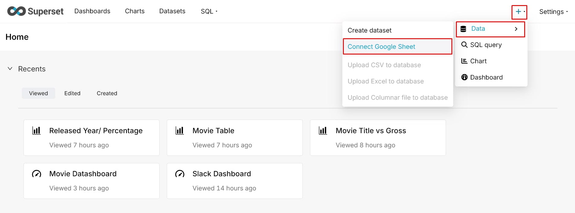 Add google sheet dataset to Apache Superset