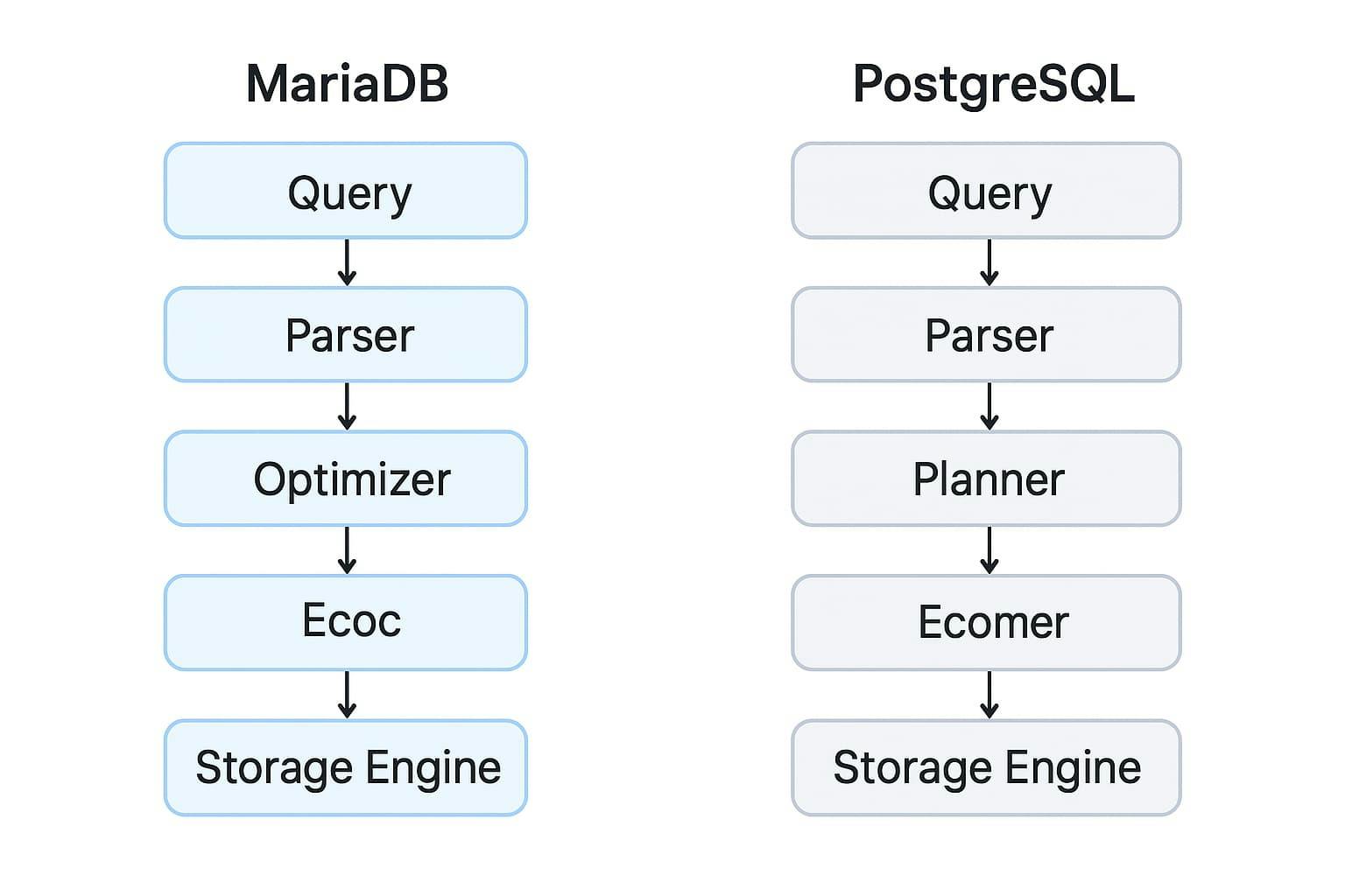PostgreSQL vs MariaDB internal query process