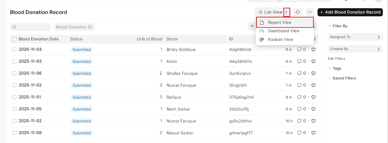 Frappe Select Report View from Document List View