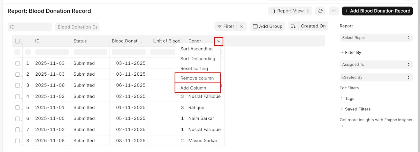 Frappe Report View from Document List View