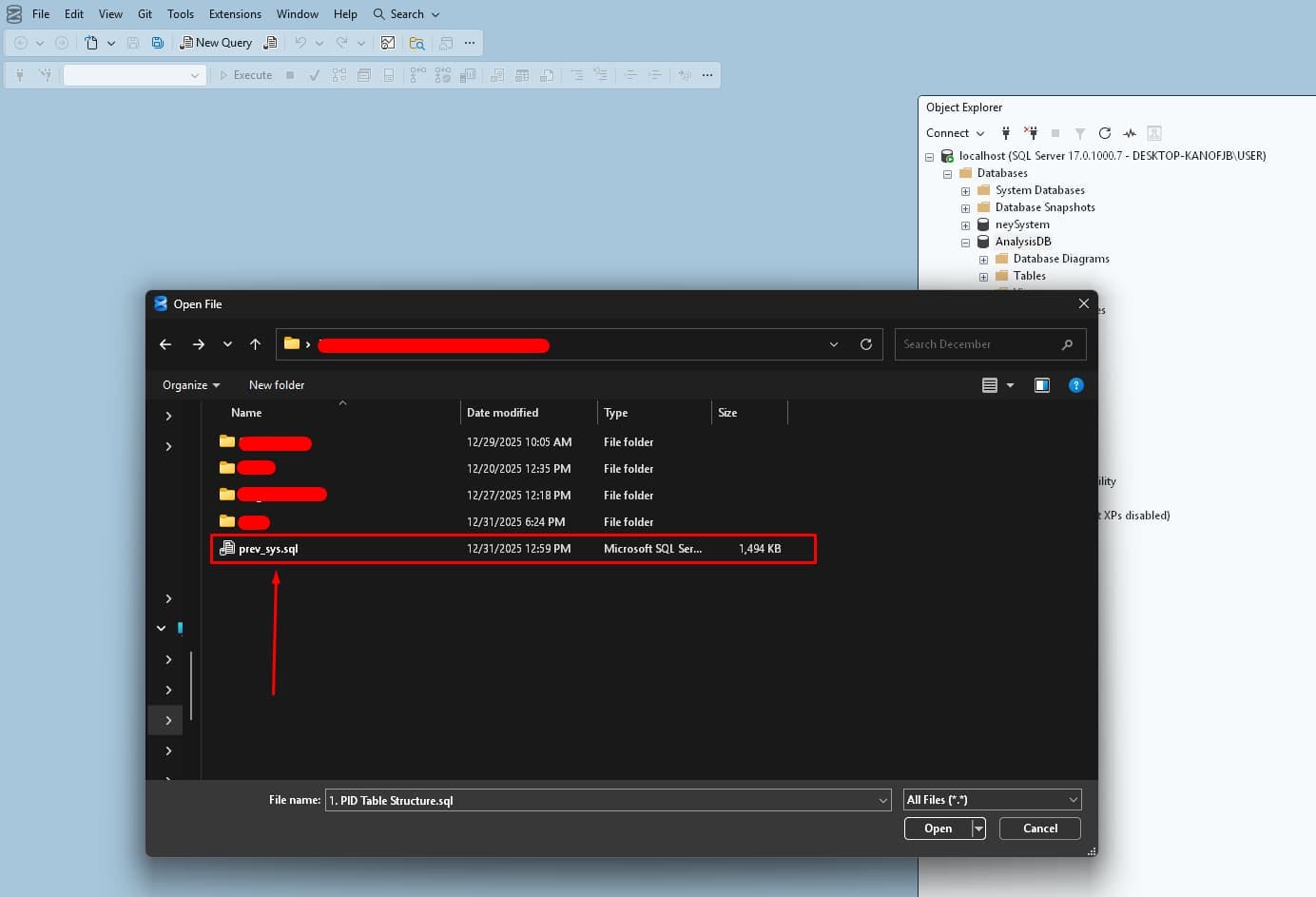 SQL file opened in SSMS